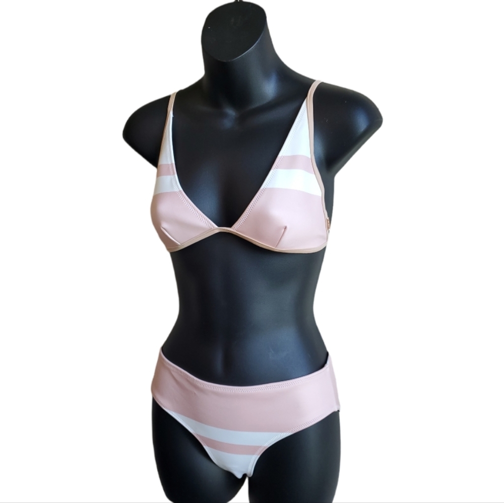 Cali Dreaming striped 2 piece bikini set nude white women's size xs